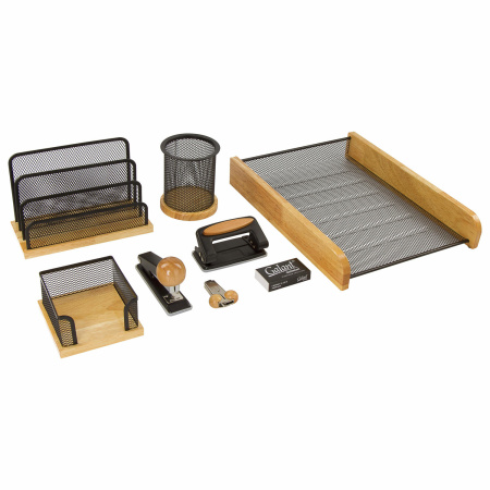 Набор настольный GALANT "Wood&Metal", 8 предметов, светлое дерево и черный металл, 230878 - Настольные наборы и аксессуары из дерева