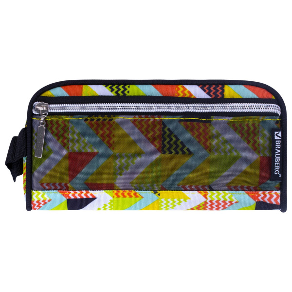 Пенал-косметичка BRAUBERG с ручкой, карман из сетки, полиэстер, "Citrus", 20х6х9 см, 229274 - Пеналы мягкие