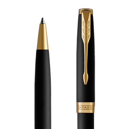 Ручка шариковая PARKER "Sonnet Core Matt Black GT", черный матовый лак, позолота, черная, 1931519 - Ручки шариковые подарочные