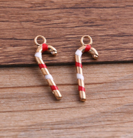 Металлическая подвеска с эмалью "Рождественская карамель", размер 26*9 мм, 10 шт