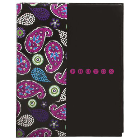 Фотоальбом BRAUBERG на 200 фотографий 10х15 см, твердая обложка, "Пейсли", черный с розовым, 390668 - Фотоальбомы