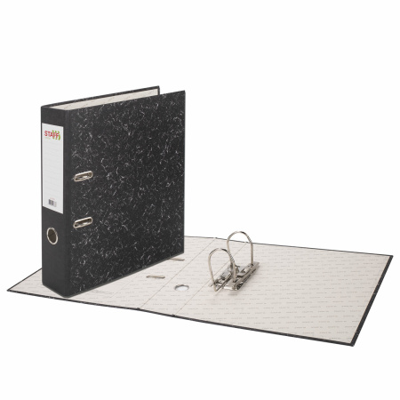 Папка-регистратор STAFF "EVERYDAY" с мраморным покрытием, 70 мм, без уголка, черный корешок, 224616 - Папки-регистраторы с арочным механизмом