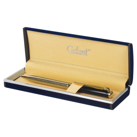 Ручка подарочная шариковая GALANT "Black Melbourne", корпус золотистый с черным, золотистые детали, пишущий узел 0,7 мм, синяя, 141356 - Ручки шариковые подарочные