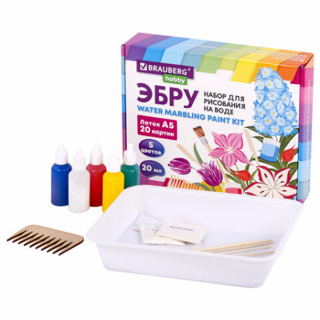 ЭБРУ набор для рисования на воде 5 цветов по 20 мл (20 картин), лоток А5, BRAUBERG HOBBY, 665353 - Наборы для рукоделия