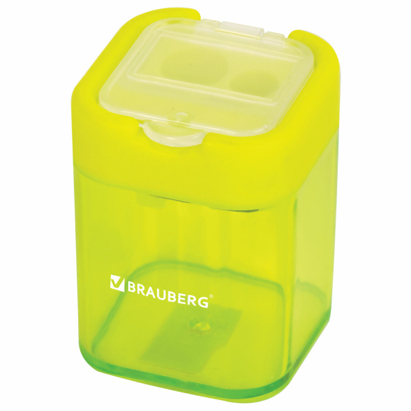 Точилка BRAUBERG "Peak", 2 отверстия для чернографитных карандашей (в том числе утолщенных), с контейнером, пластиковая, ассорти, 226945 - Точилки ручные