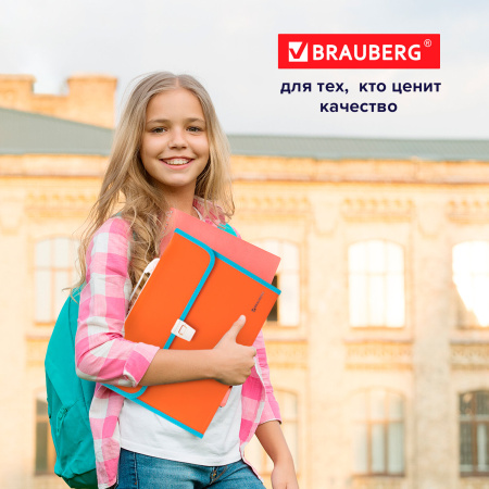 Папка-портфель пластиковая BRAUBERG "JOY", А4 (330х245х35 мм), 13 отделений, с окантовкой, оранжевая, 227975 - Портфели пластиковые
