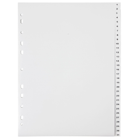 Разделитель пластиковый ОФИСМАГ, А4, 31 лист, цифровой 1-31, оглавление, серый, РОССИЯ, 225605 - Разделители