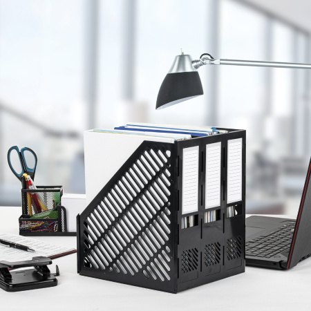 Лоток вертикальный для бумаг BRAUBERG "Office-Expert", 215 мм, 3 отделения, сборный, черный, 238017 - Лотки вертикальные (стойки-уголки)