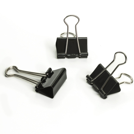 Зажимы для бумаг ОФИСМАГ, КОМПЛЕКТ 12 шт., 25 мм, на 100 листов, черные, картонная коробка, 225155 - Зажимы для бумаг