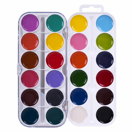 Краски акварельные ЮНЛАНДИЯ "ЮНЫЙ ВОЛШЕБНИК", медовые, 24 цвета, круглые кюветы, пластик, 192359 - Краски для детского творчества