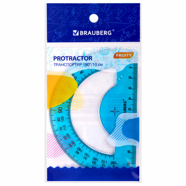 Транспортир 10 см BRAUBERG "FRUITY", 180 градусов, пластик, тонированный, ассорти, 210768 - Транспортиры
