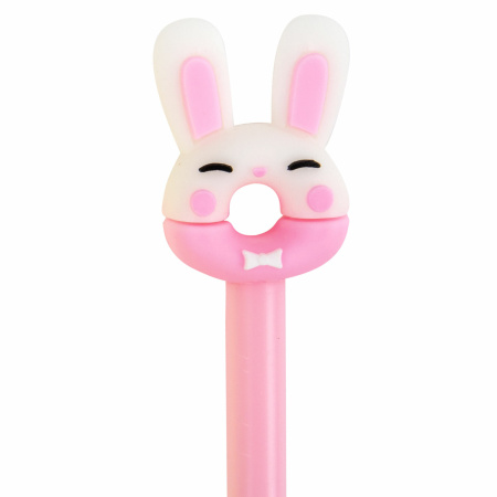 Ручка с топпером шариковая ЮНЛАНДИЯ "Зайка-пончик", корпус ассорти, СИНЯЯ, пишущий узел 0,7 мм, 143802 - Ручки фигурные