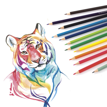 Карандаши цветные акварельные ЮНЛАНДИЯ "ЮНЫЙ ВОЛШЕБНИК", 24 цвета, шестигранные, заточенные, 181404 - Карандаши цветные акварельные