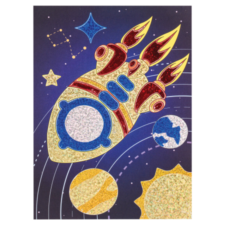 Набор для творчества "Аппликация из фольги", "Ракета", самоклеящаяся основа 20х15 см, ЮНЛАНДИЯ, 662383 - Создание аппликаций