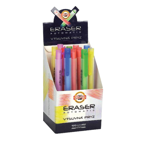 Ластик выдвижной KOH-I-NOOR, 132х15х15 мм, белый, пластиковый держатель ассорти, натуральный каучук, 9736000002PS - Ластики классические