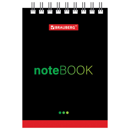 Блокнот МАЛЫЙ ФОРМАТ А7 75х105 мм, 40 л., гребень, картон, клетка, BRAUBERG, "Черный стиль", 129855 - Блокноты