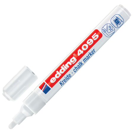 Маркеры меловые EDDING 4095 НАБОР 5 шт., 2-3 мм, БЕЛЫЕ, влагостираемые, для гладких поверхностей, E-4095/5S/49 - Маркеры меловые