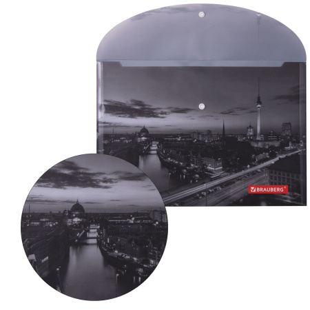 Папка-конверт с кнопкой BRAUBERG "NIGHT CITY", А4, 160 мкм, цветная печать, 228033 - Папки-конверты с кнопкой