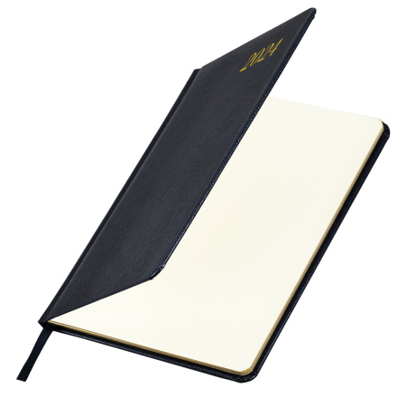 Еженедельник датированный 2024 А5 145х215 мм, BRAUBERG "Iguana", под кожу, черный, 115024 - Еженедельники