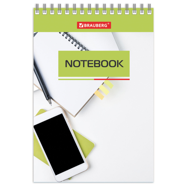 Блокнот МАЛЫЙ ФОРМАТ (97х145 мм) А6, 40 л., гребень, картон, клетка, BRAUBERG, "Идеальный офис", 129823 - Блокноты