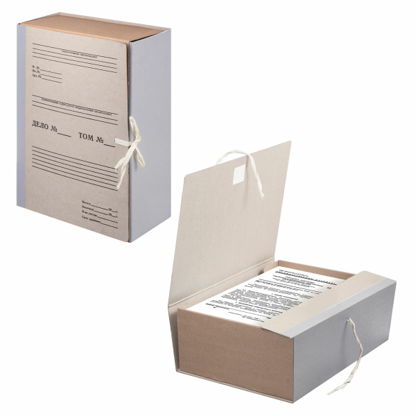 Короб архивный (240х330 мм), 120 мм, 2 завязки, переплетный картон/бумвинил, до 1000 листов, STAFF, 126903 - Короба архивные