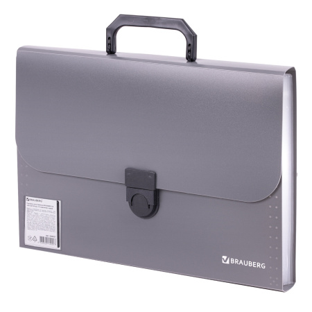 Папка-портфель пластиковая BRAUBERG "ПРОЕКТ", А4 (330х240х35 мм), 13 отделений, серый, РОССИЯ, 226027 - Портфели пластиковые
