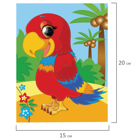 Набор для творчества "Аппликация из фольги", "Попугай", самоклеящаяся основа 20х15 см, ЮНЛАНДИЯ, 662380 - Создание аппликаций