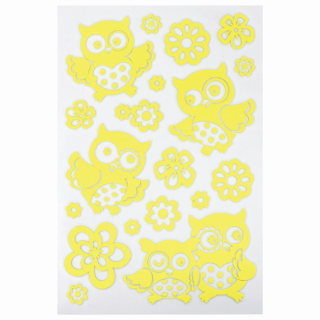 Наклейки флуоресцентные "Совы", светятся в темноте, 19 штук, ассорти, 14х21 см, ЮНЛАНДИЯ, 662692 - Наклейки