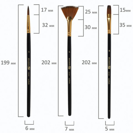 Кисти художественные набор 12 шт., синтетика, № 1-12, BRAUBERG ART DEBUT, 201049 - Кисти художественные в наборах