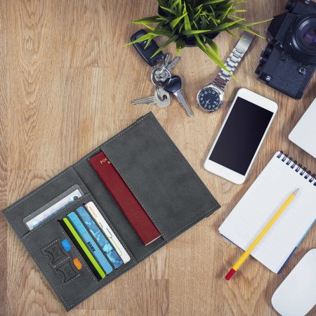 Обложка для паспорта с карманами и резинкой, мягкая экокожа, "PASSPORT", серая, BRAUBERG, 238203 - Обложки для паспорта