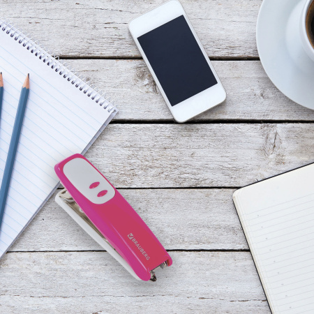 Степлер №10 BRAUBERG "Germanium", до 12 листов, с антистеплером, розовый, ГАРАНТИЯ 5 ЛЕТ, 226567 - Степлеры настольные