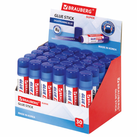 Клей-карандаш BRAUBERG SUPER, 8 г, обесцвечивающийся после высыхания, ЮЖНАЯ КОРЕЯ, 229544 - Клей-карандаш