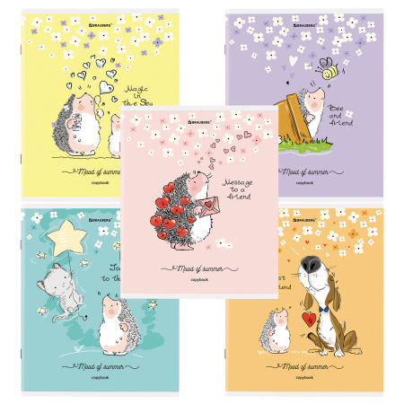 Тетрадь А5 48 л. BRAUBERG скоба, клетка, обложка картон, "Приключения Ёжика" (микс в спайке), 404366 - Тетради 40-48 листов