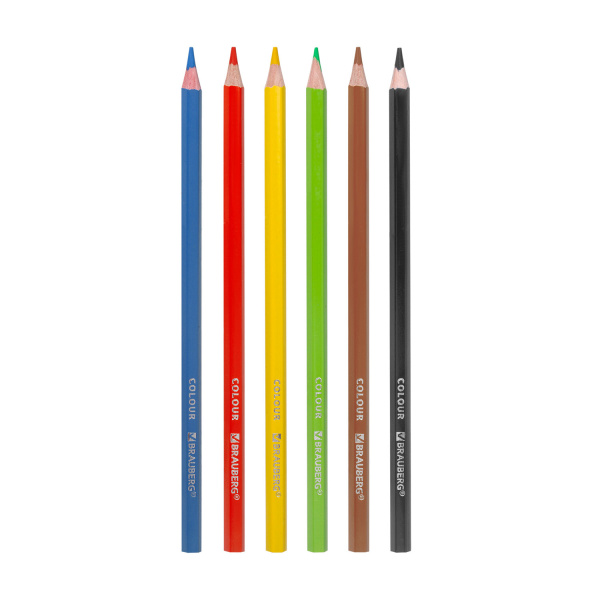 Карандаши цветные BRAUBERG PREMIUM, 6 цветов, шестигранные, грифель мягкий 3,3 мм, 181655 - Карандаши цветные