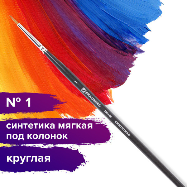 Кисть художественная проф. BRAUBERG ART CLASSIC, синтетика мягкая под колонок, кругл, № 1, кор руч, 200686 - Кисти художественные из синтетического волоса