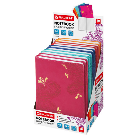 Блокнот А5 (148х218 мм), BRAUBERG "Orient", 128 л., кожзаменитель с тиснением, клетка, ассорти, 125236 - Бизнес-блокноты и бизнес-тетради