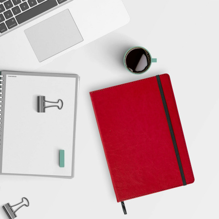 Блокнот БОЛЬШОЙ ФОРМАТ (180х250 мм) B5, BRAUBERG "Office", под кожу 80 л., клетка, красный, 113310 - Бизнес-блокноты и бизнес-тетради