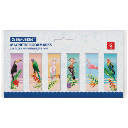 Закладки для книг МАГНИТНЫЕ, "MIX", набор 30 шт., 60x20 мм, BRAUBERG, 113175 - Закладки для книг
