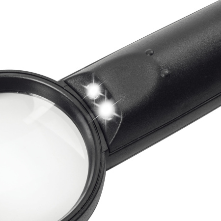 Лупа просмотровая BRAUBERG, С ПОДСВЕТКОЙ, диаметр 50 мм, увеличение 5, корпус черный, 454128 - Лупы