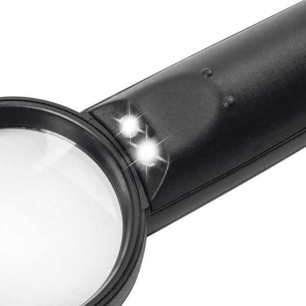 Лупа просмотровая BRAUBERG, С ПОДСВЕТКОЙ, диаметр 50 мм, увеличение 5, корпус черный, 454128 - Лупы