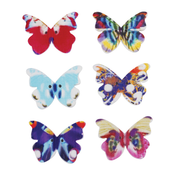 Пуговицы декоративные "Бабочки", дерево, 30х20 мм, 18 шт., ассорти, ОСТРОВ СОКРОВИЩ, 661419 - Пуговицы для творчества