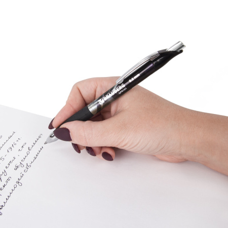 Ручка гелевая автоматическая с грипом BRAUBERG "Jet Gel", ЧЕРНАЯ, печать, узел 0,6 мм, линия письма 0,4 мм, 142691 - Ручки гелевые автоматические