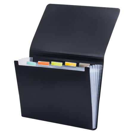 Папка на резинках BRAUBERG "Business", А4, 6 отделений, пластиковый индекс, черная, 0,5 мм, 224145 - Папки пластиковые с отделениями