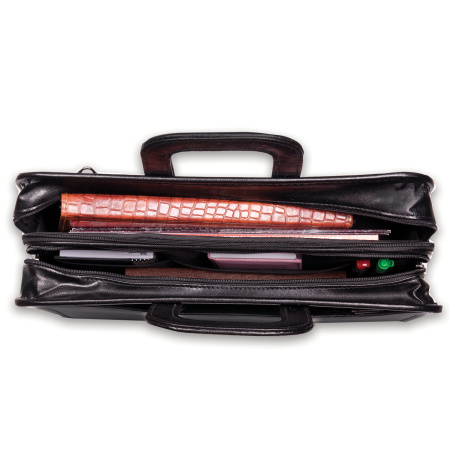 Портфель "Карьера", 36х31х7 см, искусственная кожа, 2 отделения, на молнии, черный - Портфели из кожи