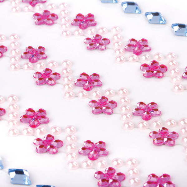 Стразы самоклеящиеся на ленте "Цветочная волна", 6-15 мм, 5 лент, на подложке, ОСТРОВ СОКРОВИЩ, 661587 - Стразы для творчества