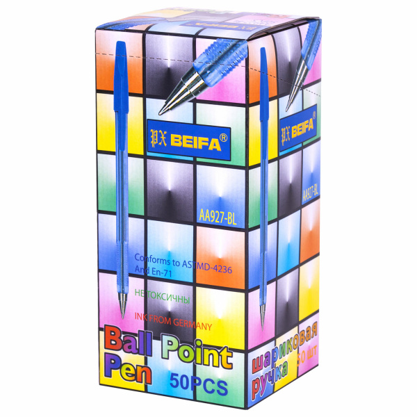 Ручка шариковая BEIFA (Бэйфа) 927, корпус тонированный синий, узел 0,7 мм, линия письма 0,5 мм, AA927-BL - Ручки шариковые неавтоматические