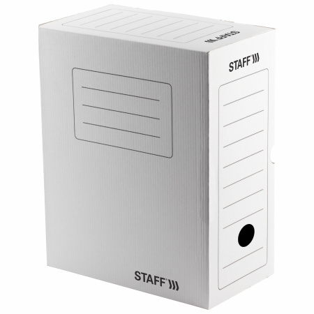 Короб архивный с клапаном А4 (260х325 мм), 150 мм, до 1400 листов, микрогофрокартон, БЕЛЫЙ, STAFF, 128866 - Короба архивные