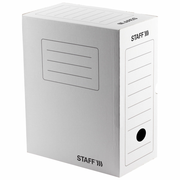Короб архивный с клапаном А4 (260х325 мм), 150 мм, до 1400 листов, микрогофрокартон, БЕЛЫЙ, STAFF, 128866 - Короба архивные