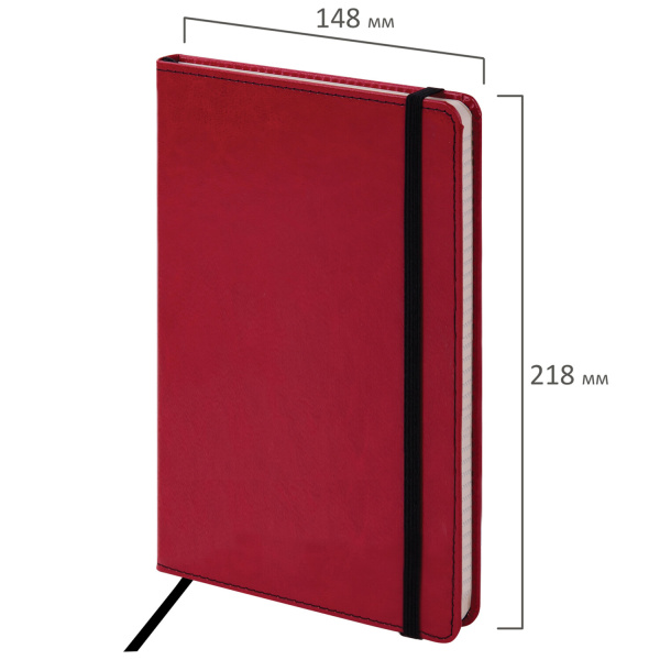 Блокнот А5 (148x218 мм), BRAUBERG "Office", под кожу, 80 л., резинка, клетка, красный, 111030 - Бизнес-блокноты и бизнес-тетради