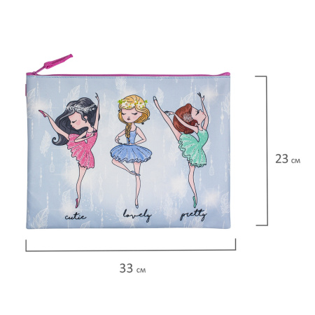 Папка для тетрадей BRAUBERG, А4, 1 отделение, полиэстер, на молнии, с ручкой, "Girls", 229407 - Папки для тетрадей и уроков труда